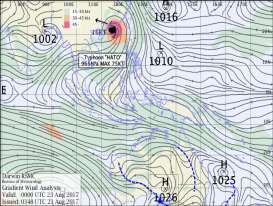 14 Siklon tropis Hato aktif mulai dari 20 s/d 24 Agustus 2017 dengan tekanan minimum 965 mb dan kecepatan maksimum 75 knot, siklon ini aktif di bagian Utara Filiphina dan bergerak ke Barat, dan punah