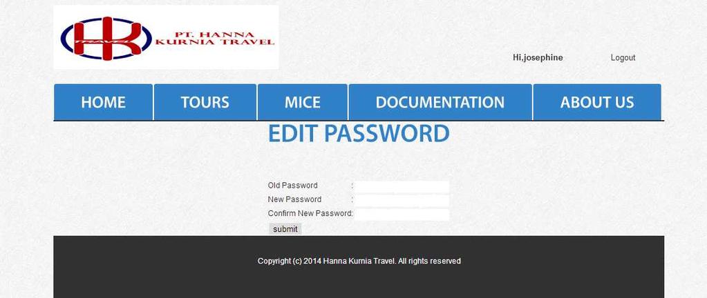 Pada layanan menu edit password user diharuskan mengisi password lama dan