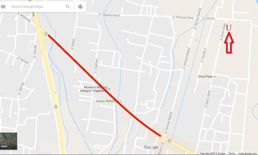 Lokasi Survey di ruas jalan Yogya Wonosari pada Km 2 Km 7 Sumber: Google Maps,