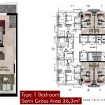 semigross 36,2 m2 dan 36,3 m2 1 Bedroom + 1 Study Room, luas