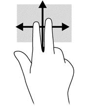 Tempatkan dua jari sedikit renggang pada zona Panel Sentuh, kemudian seret keduanya ke atas, bawah, kiri, atau kanan.