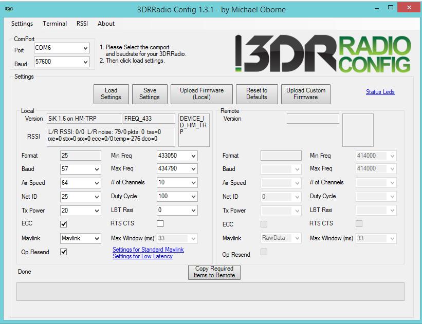 Telemetry Kit. Gambar berikut menampilkan aplikasi 3DR Radio Config.