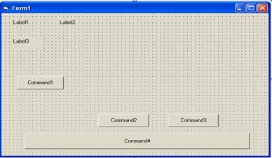 Tambahkan 3 buah komponen Label dan 4 buah komponen CommandButton.