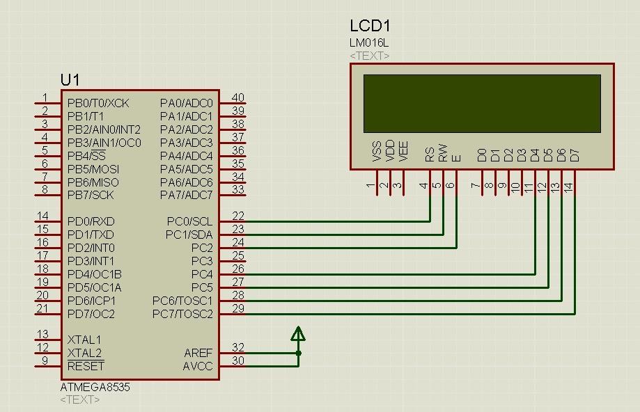 Rangkaian LCD pada gambar 3.7 ini akan menampilkan nilai suhu yang terbaca pada pin input ADC.