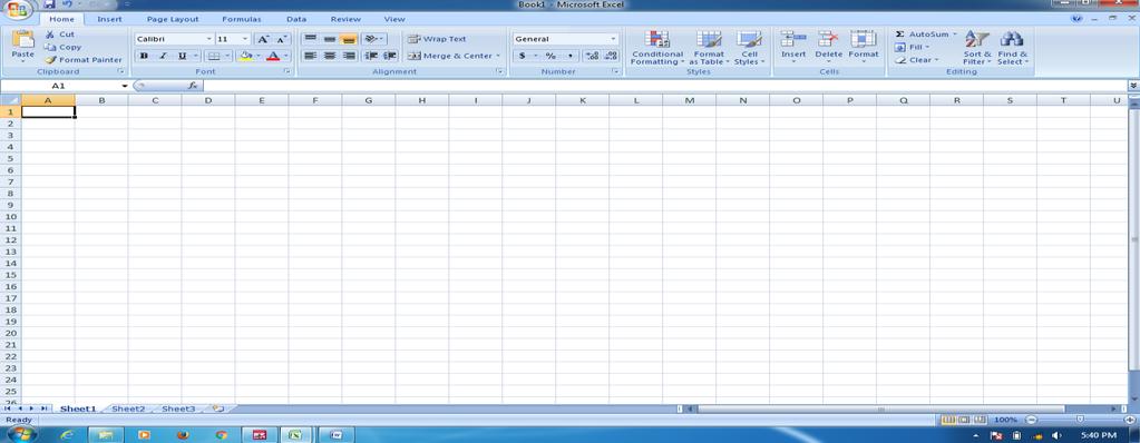 4 Lembar Kerja Microsoft Excel Setelah pengaktifan, akan tampil lembaran kerja Excel yang sudah siap untuk