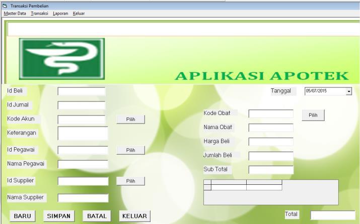5. Form Data Transaksi Pembelian Kurniawan, Rulianto. 2010. Php Dan MYSQL Untuk Orang Awam. Palembang: Maxicom. Kusrini. 2007.