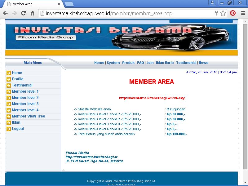 Setelah aktif web replika anda, login pada member area.