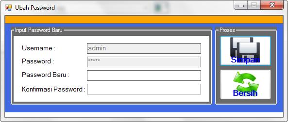 Tampilan ini merupakan tampilan form ubah password, berfungsi untuk mengubah password admin. Gambar tampilan form ubah password ditunjukkan pada gambar IV.5. Gambar IV.5. Tampilan Form Ubah Password IV.