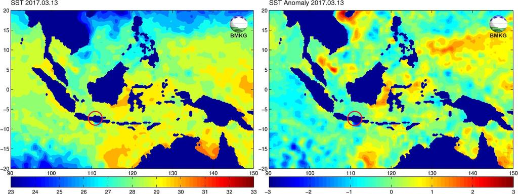 Nilai negatif ini menunjukkan kondisi laut lebih dingin dan kurang adanya penguapan sehingga kurang pula pasokan untuk terbentuknya awan-awan hujan di sekitar wilayah Kabupaten Kudus.