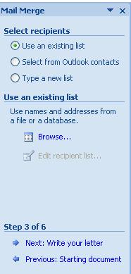 7. Pilih Select a Different List untuk menaggabungkan file master dengan file pendukungnya (berupa alamat yang akan dituju).