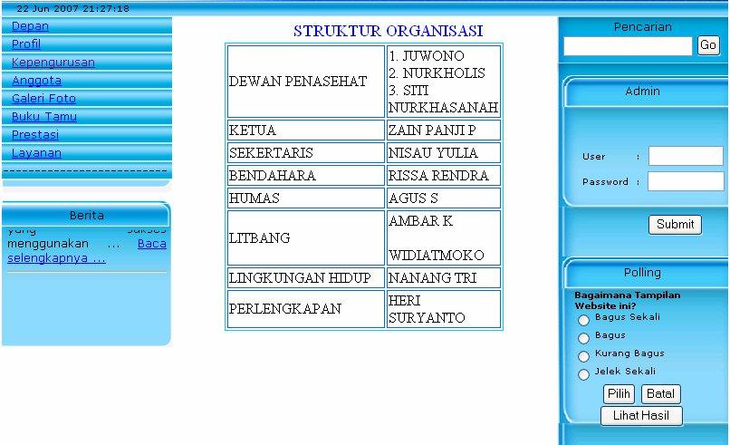 4.3 Halaman Kepengurusan Halaman ini berisi struktur organisasi yang ada di Garba Wira Bhuana MAPALA