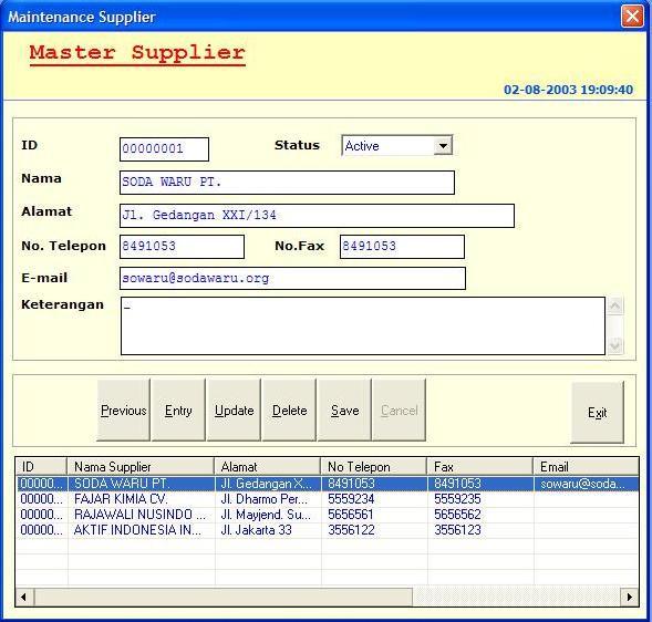 46 b. Form Master Supplier Form Master Supplier adalah form yang berisikan data data supplier.