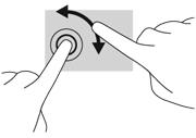 Perkecil tampilan dengan menempatkan dua jari secara renggang pada zona Panel Sentuh, kemudian rapatkan. Memutar (hanya model tertentu) Memutar berfungsi untuk memutar arah item, seperti foto.