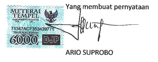 PERNYATAAN KEASLIAN TESIS Yang bertanda tangan di bawah ini : Nama : Ario Suprobo NIM : Q.