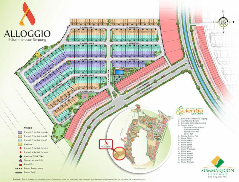 site plan lokasi alloggio summarecon serpong Fasilitas cluster yang tersedia cukup lengkap, dengan adanya kolam renang, lapangan basket 3 on 3 dan halte / shuttle bus dikawasan yang memudahkan