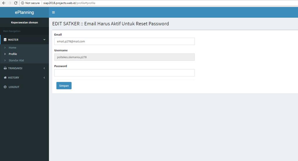 USER PRODI Mengubah Password 1. Pada dashboard eplanning Prodi, klik Master lalu pilih Profile. 2.