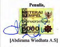 LEMBAR PERNYATAAN Yang bertanda tangan di bawah ini, N a m a : Abdirama Wiedhata Anggara Surya N.I.