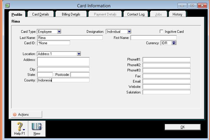 c. Data Employye Pilih menu Card File Card List. Pilih jenis Employye New.