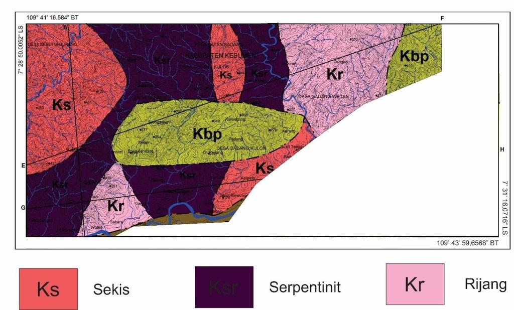 Padjadjaran Geoscience Journal. Vol.01, No.01, Agustus 2017: 47-58 basal dan batuan ultramafic, dan juga sedimen pelagis seperti Batugamping merah dan Rijang Radiolaria (Kr). (Asikin, 1974).