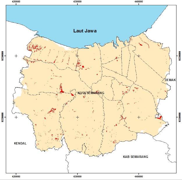 IV.5 Analisis Perbedaan Tutupan Lahan Landsat 8 Menggunakan Metode NDVI dengan RTH Kota Semarang 2015 Dari hasil klasifikasi 4 kelas tutupan lahan menggunakan Landsat 8 tahun 2015 dapat digunakan