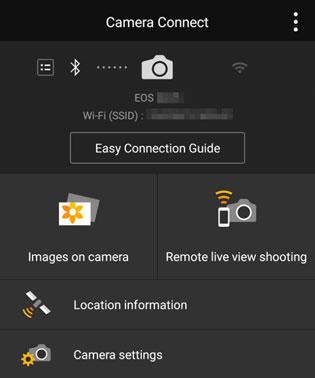 Menghubungkan ke Smartphone yang Kompatibel dengan Bluetooth Melalui Wi-Fi ios 1 Pilih fungsi Camera Connect. Pilih fungsi Camera Connect yang ingin Anda gunakan.