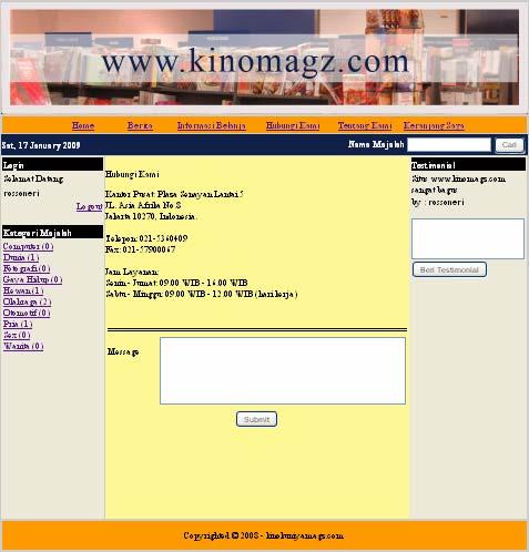 317 Tampilan Layar Hubungi Kami Halaman ini berisi informasi kinomagz agar user dapat menghubungi kinomagz.com.