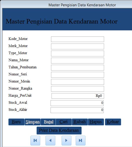 Gambar 6 Tampilan Master Kendaraan Master Kendaraan merupakan form yang digunakan pada saat pengisian data kendaraan motor yang