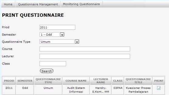 L10 Halaman Reset Questionnaire Answer dapat diakses melalui menu : Questionnaire Management Reset Questionnaire Answer.