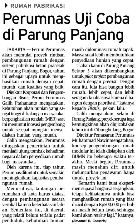 Perumnas Uji Coba di Parung Panjang Media Bisnis Indonesia (Halaman, 27)