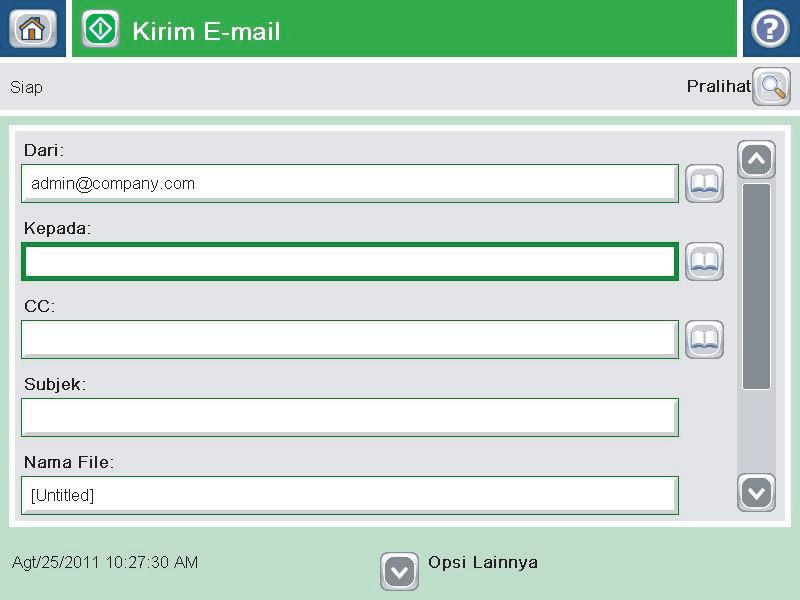 Mengirim dokumen yang dipindai ke satu atau beberapa alamat e-mail Kirim email dengan memasukkan alamat email secara manual Mengirim email menggunakan buku alamat Kirim email dengan memasukkan alamat