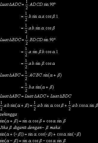 Dari segitiga ABC di atas diperoleh: umum: Sehingga, secara Rumus Jumlah dan Selisih Sudut Dari gambar