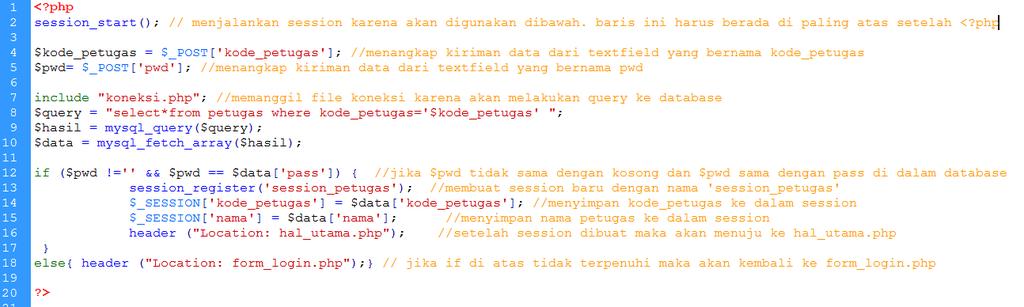 4. Membuat file proses_login.php Tuliskan kode berikut dan simpan dengan nama proses_login.