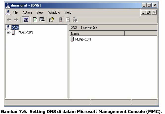Untuk mengonfigurasi DNS Server yang baru: [1] Klik Start [2] Klik Programs [3] Klik Administrative Tools [4] Klik DNS [5] Soroti server Anda.