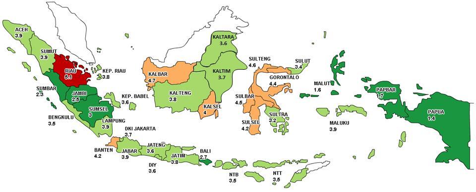 rentang sasaran 4±1%, kecuali Provinsi Riau (5,08%) Kondisi ini terutama disebabkan oleh tekanan inflasi komoditas administered prices dan volatile foods yang cukup tinggi di provinsi ini, khususnya