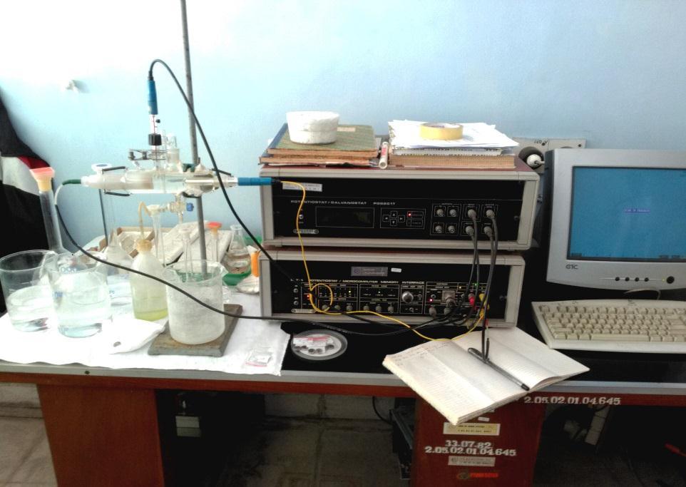 e. Alat uji korosi Potensiostat / Galvanostat PGS 201 T Proses pengujian laju korosi dilaksanakan di PSTA (Pusat Sains dan Teknologi Akselator) Batan Yogyakarta, dengan menggunakan alat Potensiotat /