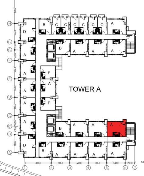 4.2 Unit A1129 Ruang dalam setiap hunian dirancang tipikal. Terdiri dari ruang bersama, ruang kamar tidur, dapur, kamar mandi dan balkon. Pemilihan unit A1129 (seperti gambar 4.