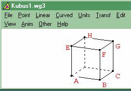Pembelajaran Geometri dengan Wingeom 3-dim 165 4. Ikuti langkah-langkah berikut untuk menggambarkan kubus dalam jendela wingeom. a. Bukalah program Wingeom. b. Klik window > 3 -dim, sehingga muncul jendela wg.