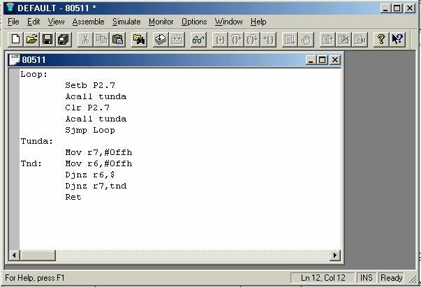 Gambar 2.6 8051 Editor, Assembler, Simulator (IDE) Setelah program selesai ditulis, kemudian di-save dan kemudian di-assemble (dicompile).