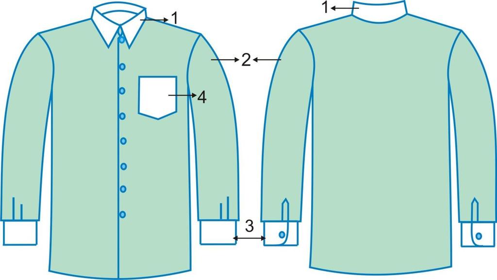 DESAIN KEMEJA Tampak Muka Tampak Belakang Keterangan desain : - No 1, merupakan kerah kemeja, bagian yang satu ini merupakan yang paling penting dari sebuah kemeja.