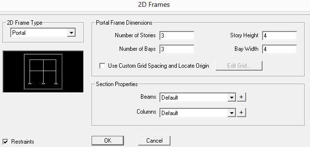 Gambar 2.8. Kotak dialog 2D Frames a) Pilih OK 5) Setelah tahapan di atas pada layar SAP2000 akan muncul tampilan seperti Gambar 2.9 