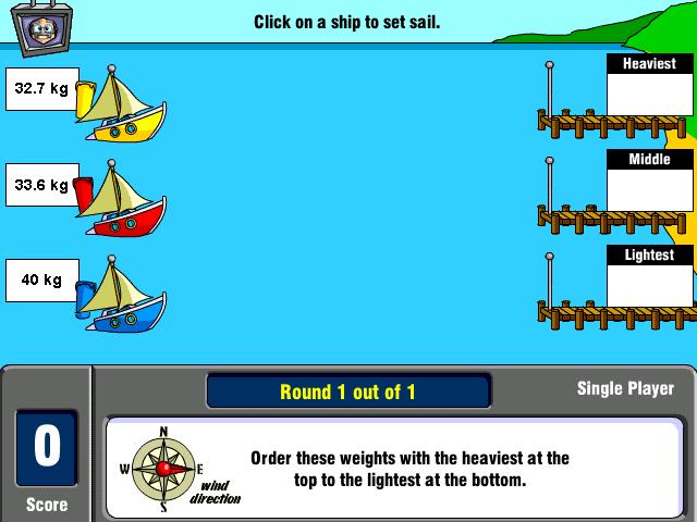 3. WIND SAILOR Permainan ke tiga adalah menyeberangkan Kapal. Kamu diminta untuk memilih kapal di bagian kiri layar kemudian mencocokkannya dengan berat dermaga yang ada dibagian kanan layar.