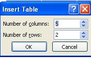 table: Klik insert kemudian pilih table