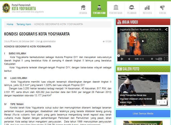 Sleman Sumber: Url 1.1 Gambar 1.2 Tampilan informasi fisik dalam website resmi Kota Yogyakarta Sumber: Url 1.