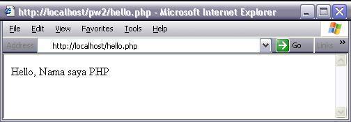 ƒ hitungluas() HitungLuas() ƒ echo = ECHO ƒ while = WHILE 6. Mudah dipelajari. Say Hello to PHP 1. Ketikkan perintah di bawah ini di editor : Program 2.1 : hello.