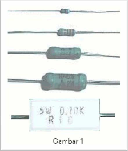 Pada gambar 1 di tunjukkan beberapa contoh bentuk fisik dari fixed resistor. Dari yang paling atas dapat dilihat bentuk fisik dari resistor dengan daya 1/8, ¼, 1, 2, dan 5 watt.