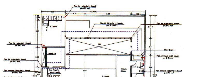 Gambar XIV-12, Denah Instalasi Air Kotor Lantai Atas 2) Pemasangan Pipa Pemasangan pipa terhadap konstruksi perlu diperhatikan.