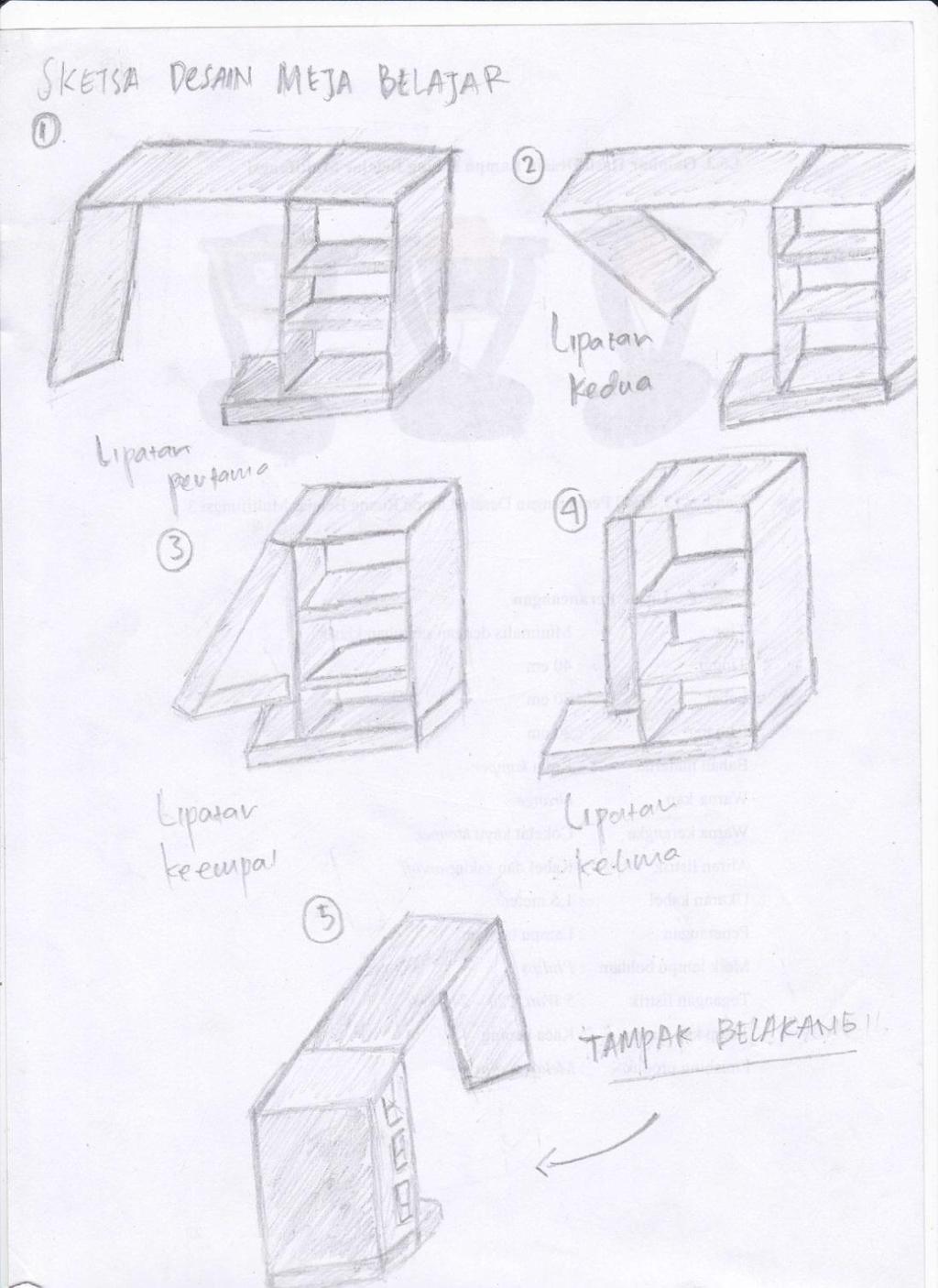 2. Perancangan Sketsa Awal Pada perancangan sketsa awal menggunakan sketsa manual pada meja belajar di mulai dari
