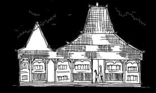 Semantik Bentuk / Wujud Rumah Adat Kudus Joglo Pencu Semantik Bentuk / Wujud Rumah adat Kudus berbentuk rumah kayu dengan atap kombinasi