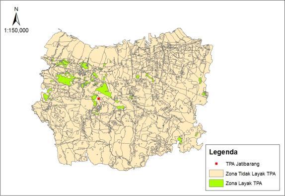 Luas wilayah tersebut tersebar di beberapa Kecamatan di Kota Semarang. Adapun zona layak TPA ditunjukkan dengan warna hijau pada peta di bawah ini. Gambar 13.