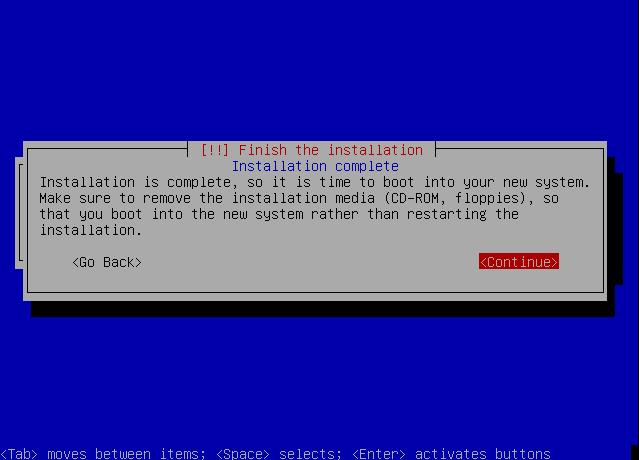 f. Instalasi selesai pilih Continue dan keluarkan CD Master Linux Ubuntu Server. 13.